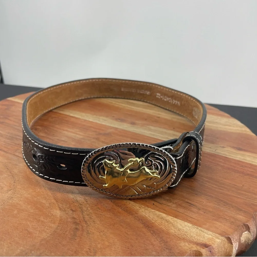 Youth Boy's Nocona Bull Rider Buckle & Black Belt‎ SZ 22 4410401 fits 22-26”